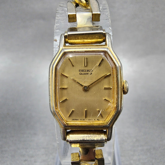 Seiko Watch Women 16mm Champagne Dial Gold Tone Octagon 2C205760 New Battery AB0