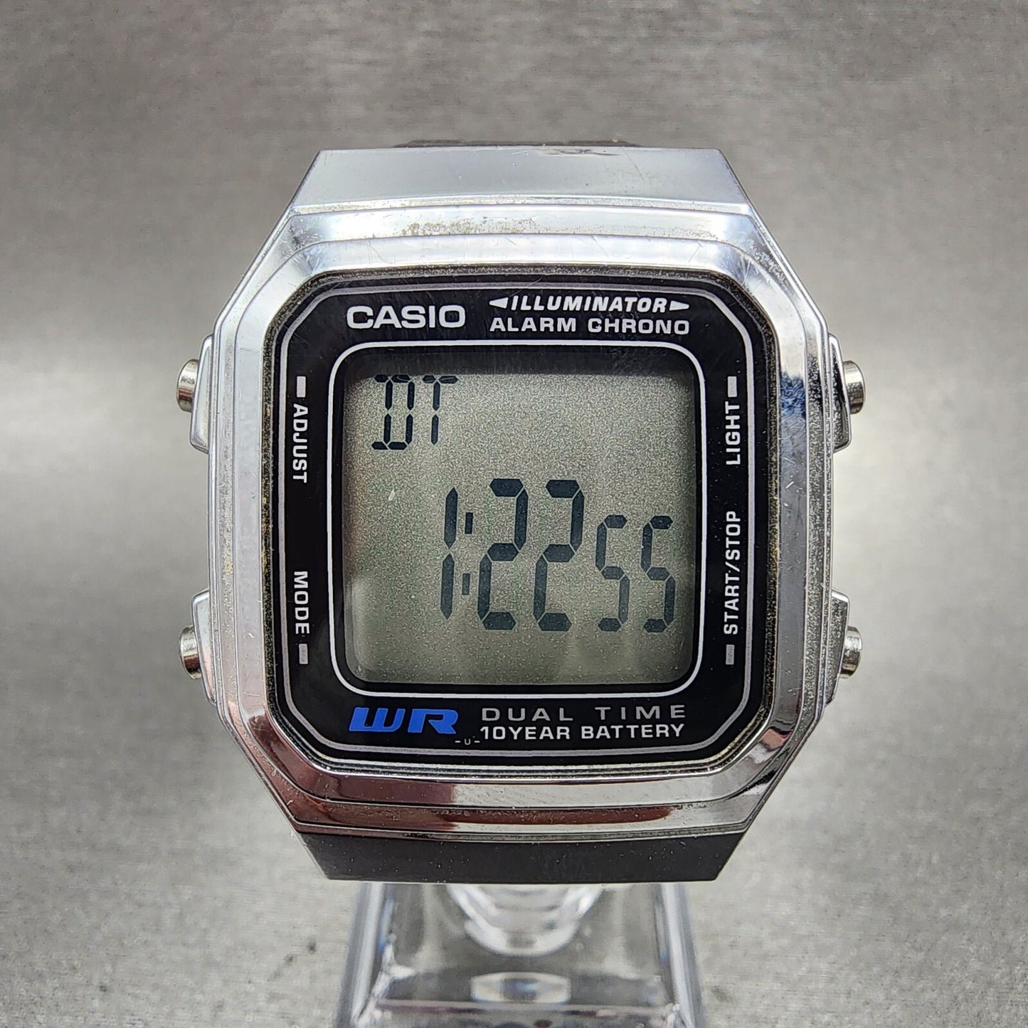 Casio A178W Watch Men 34mm Digital Silver Tone Alarm Chrono Illuminator New Batt0