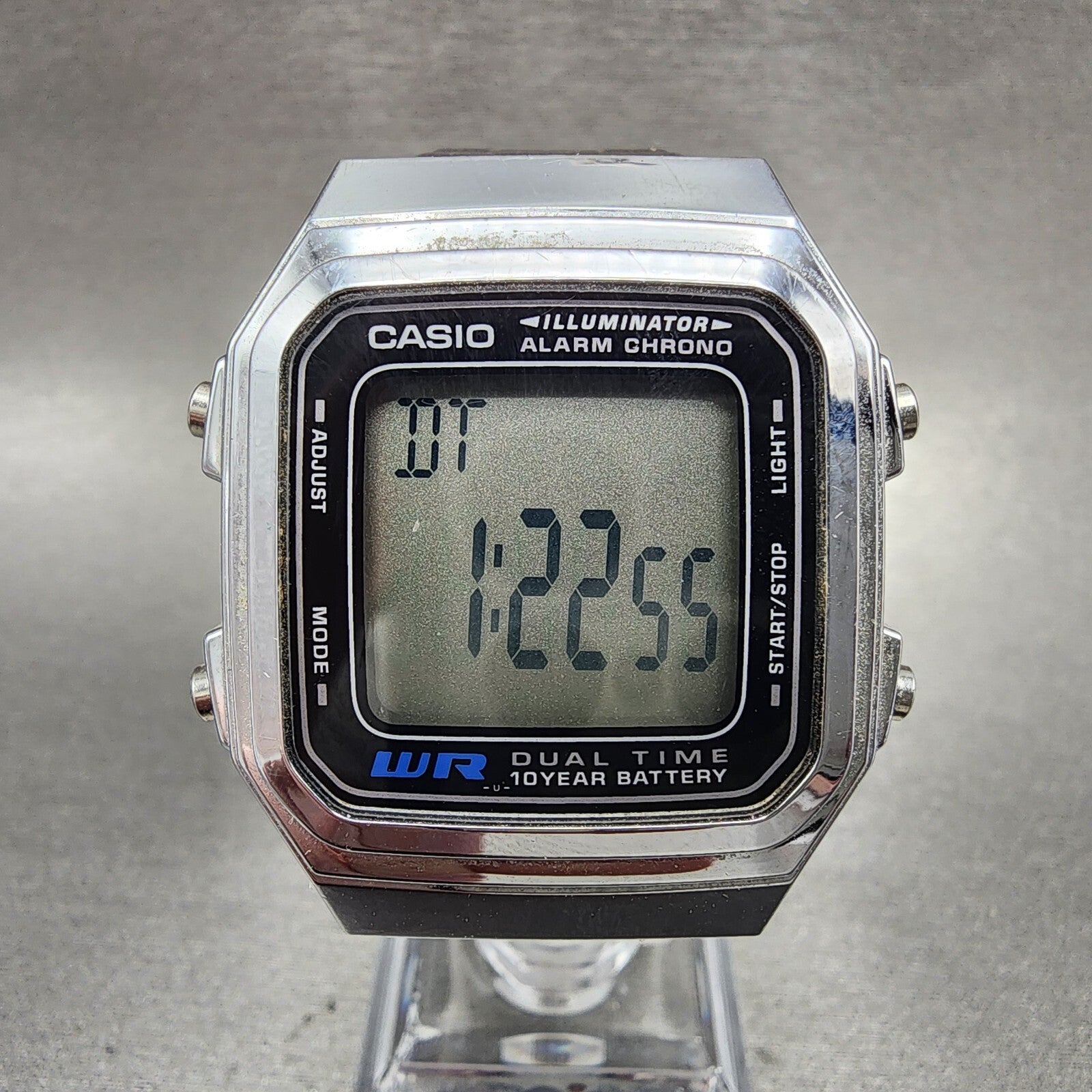 Casio A178W Watch Men 34mm Digital Silver Tone Alarm Chrono Illuminator New Batt0