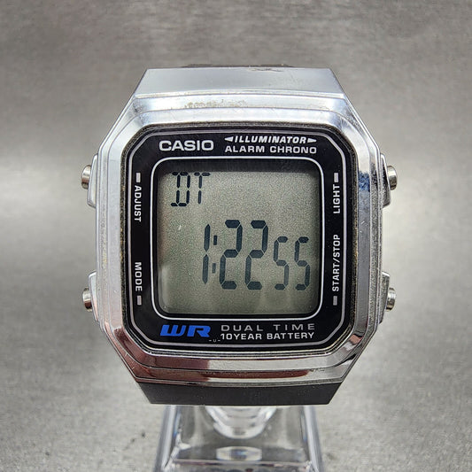 Casio A178W Watch Men 34mm Digital Silver Tone Alarm Chrono Illuminator New Batt0