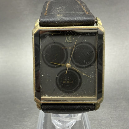 Seiko Dolce Tank Watch Men 26mm Black Dial Gold Tone Rectangle 5E31-5B90 PARTS0