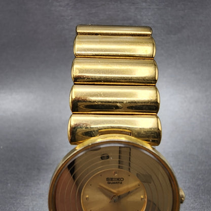 Seiko Watch Women 24mm Gold Dial Gold Tone Round 1N000B59 New Battery4