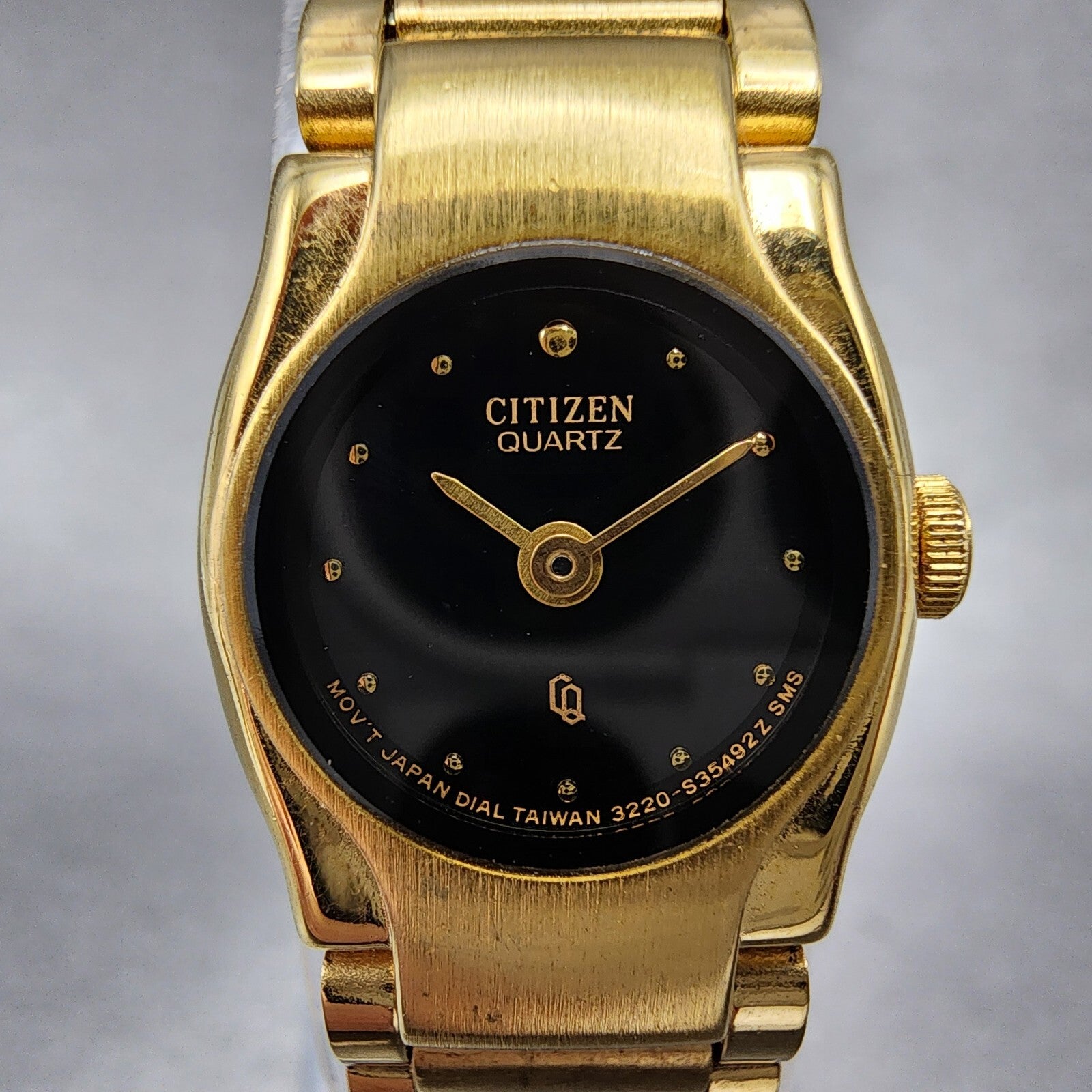 Citizen CQ Watch Women 17mm Black Dial Gold Tone Round 3220S10034 New Battery1
