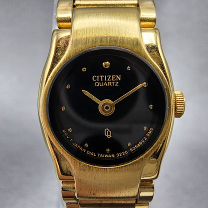 Citizen CQ Watch Women 17mm Black Dial Gold Tone Round 3220S10034 New Battery1