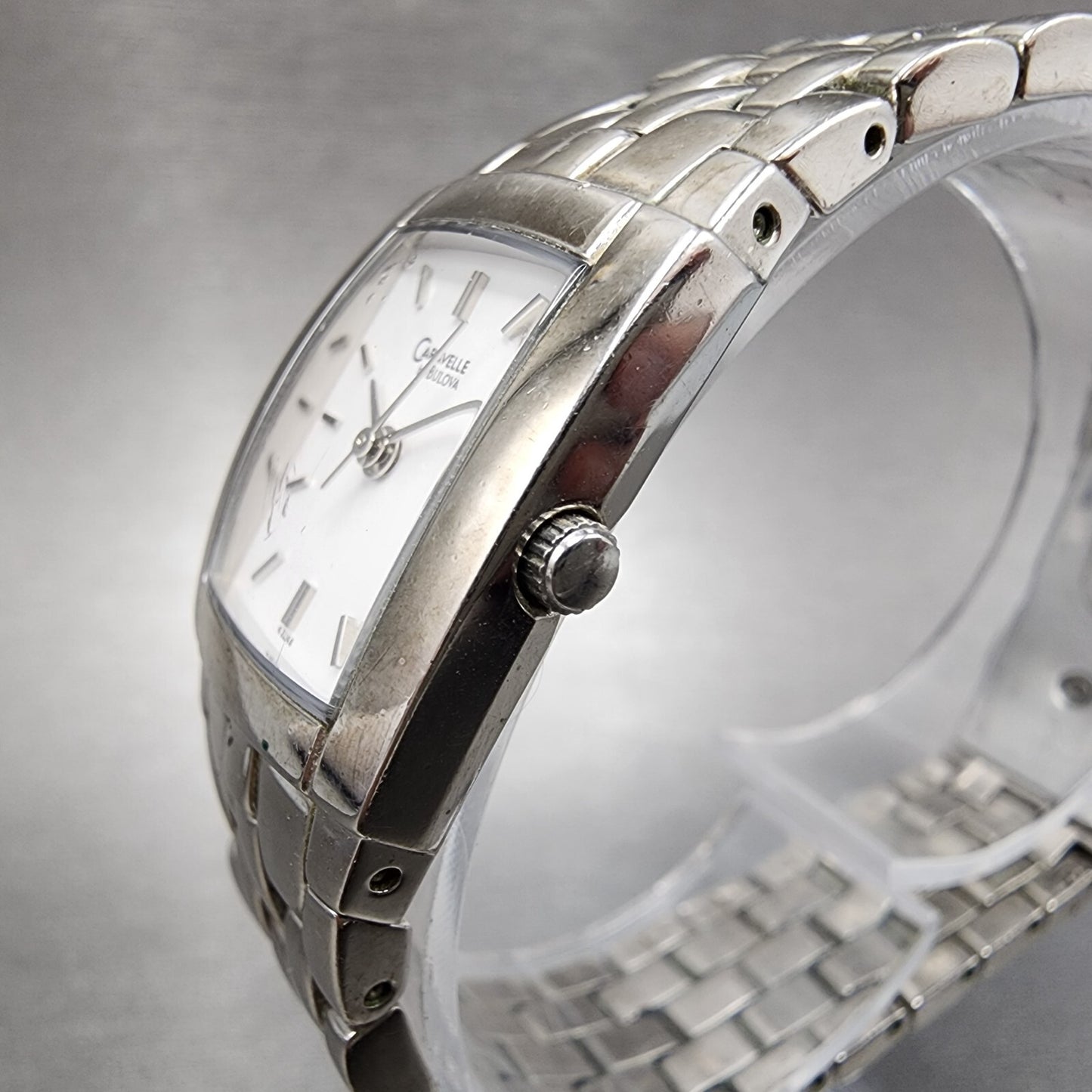 Caravelle Bulova Watch Women 20mm White Dial Silver Tone Rectangle 43L48 NewBatt2