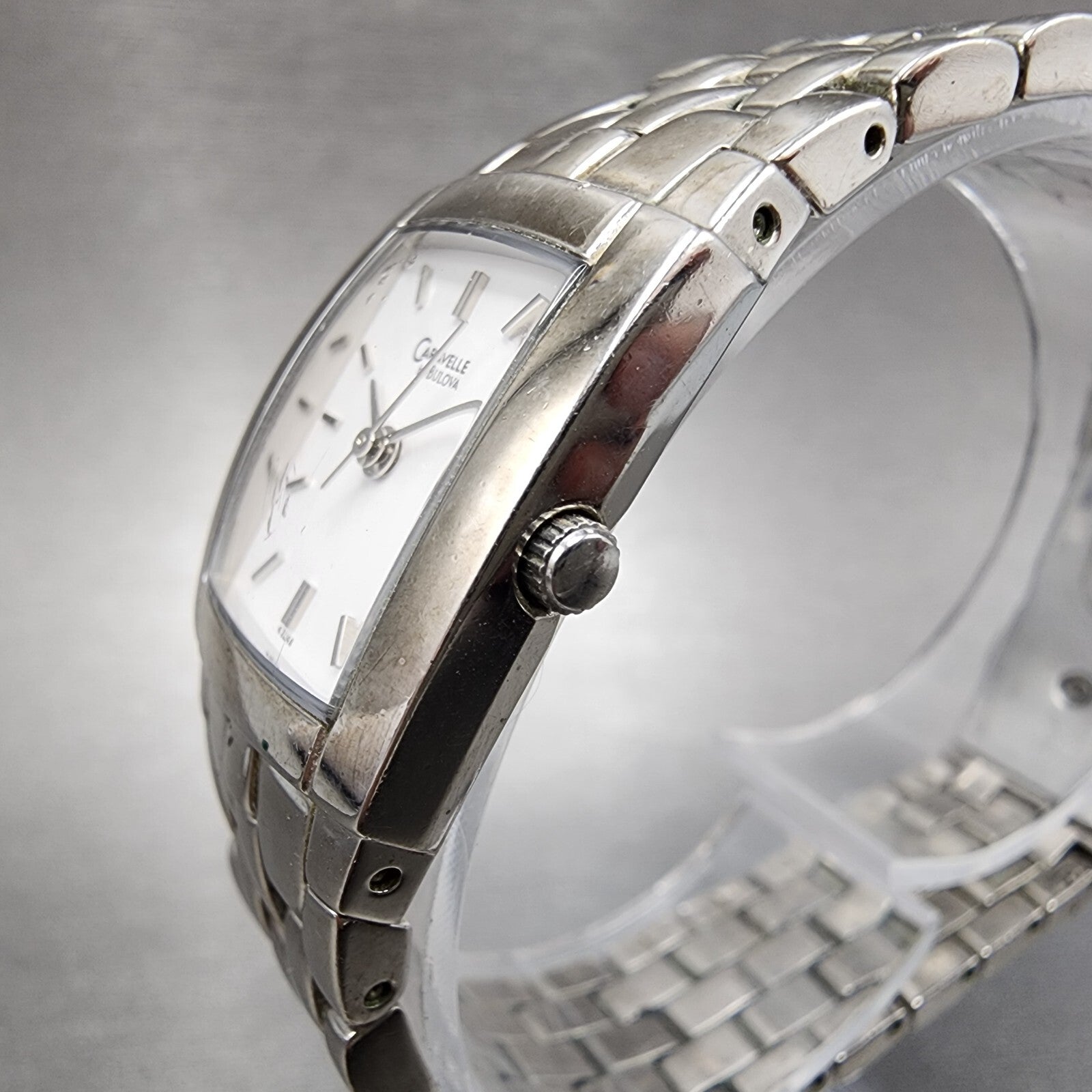 Caravelle Bulova Watch Women 20mm White Dial Silver Tone Rectangle 43L48 NewBatt2