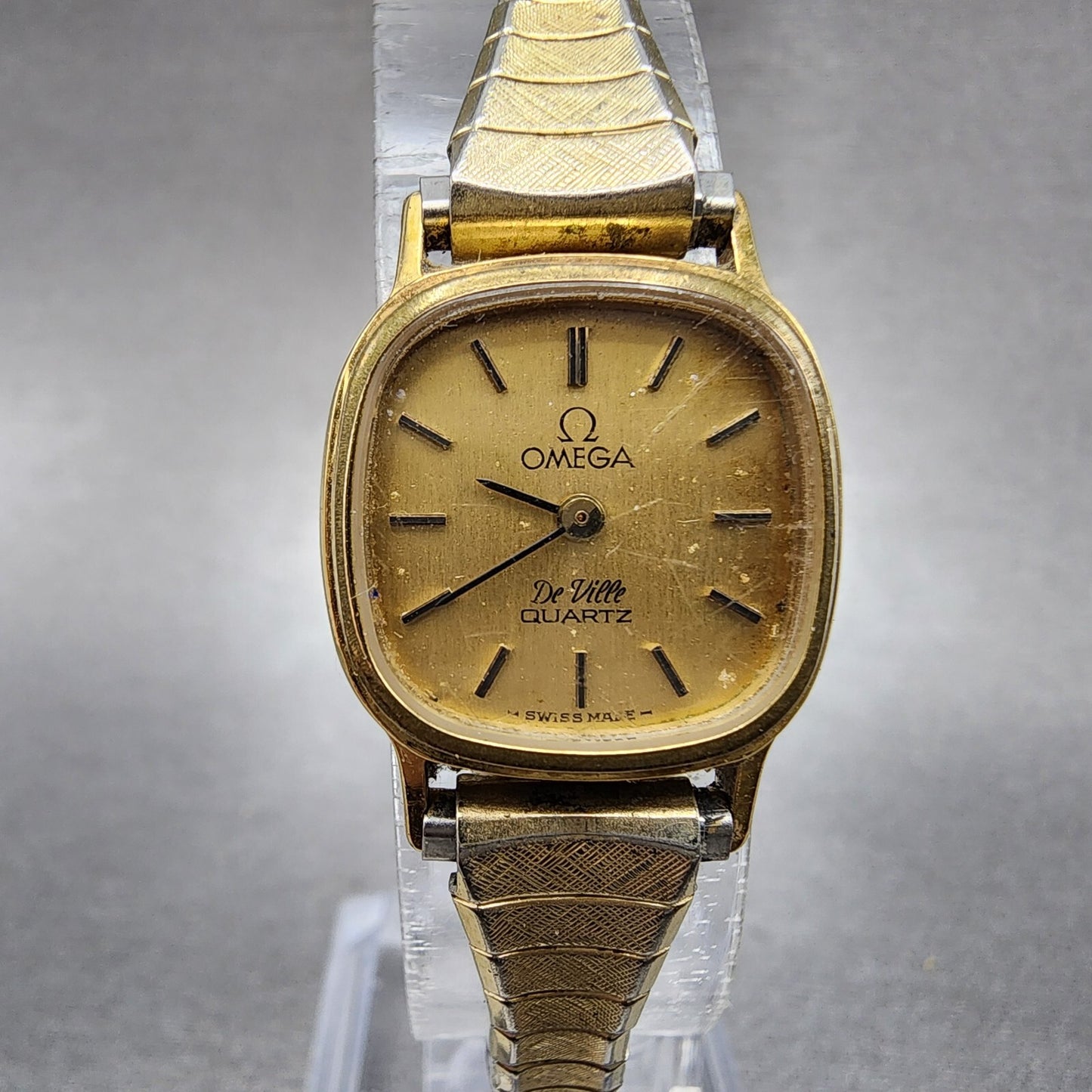 Omega De Ville Watch Women 19mm Gold Dial Gold Plated Rectangle Cal 1353 PARTS0