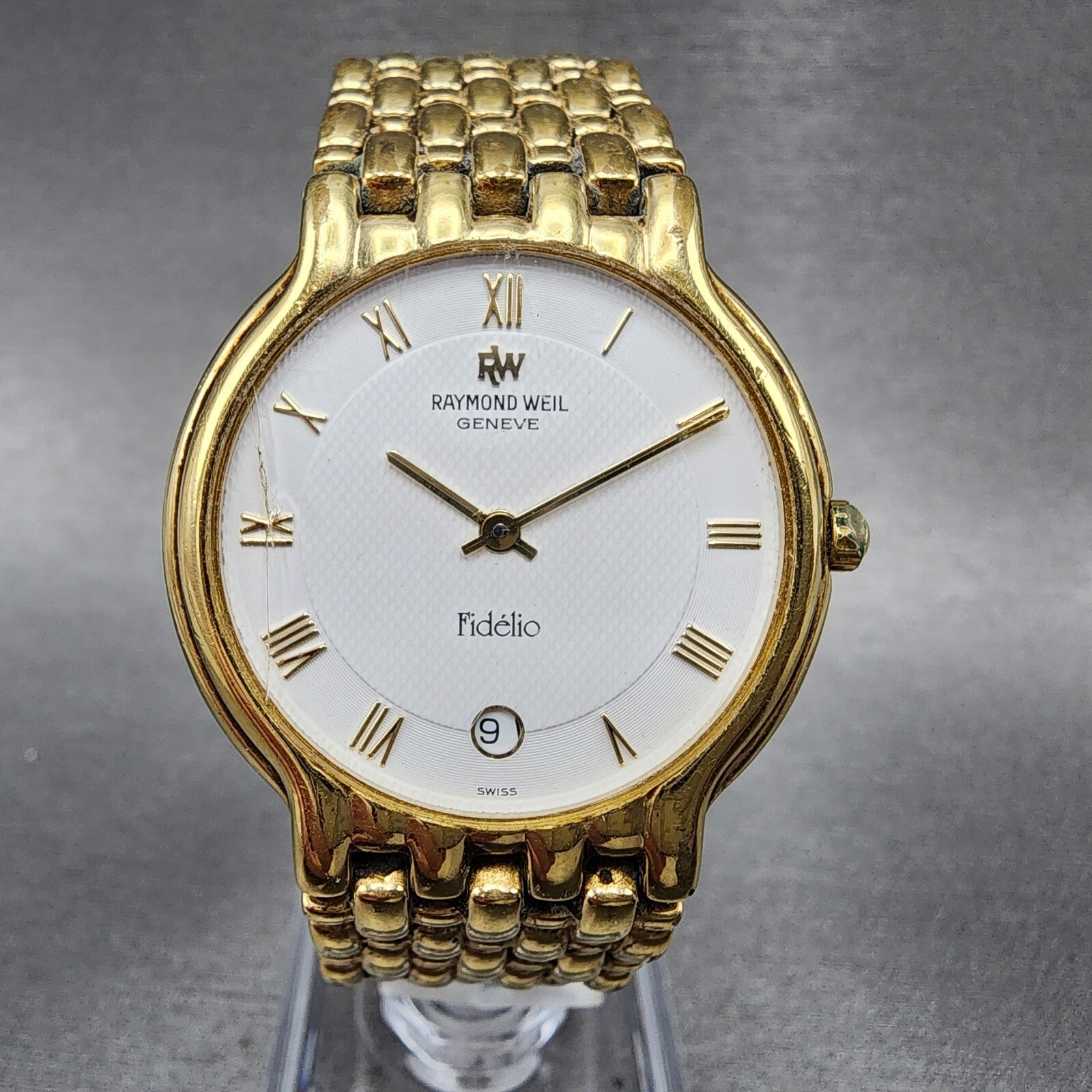 Raymond Weil Fidelio Watch Men 32mm White Dial Gold Plated Date Round New BattB20