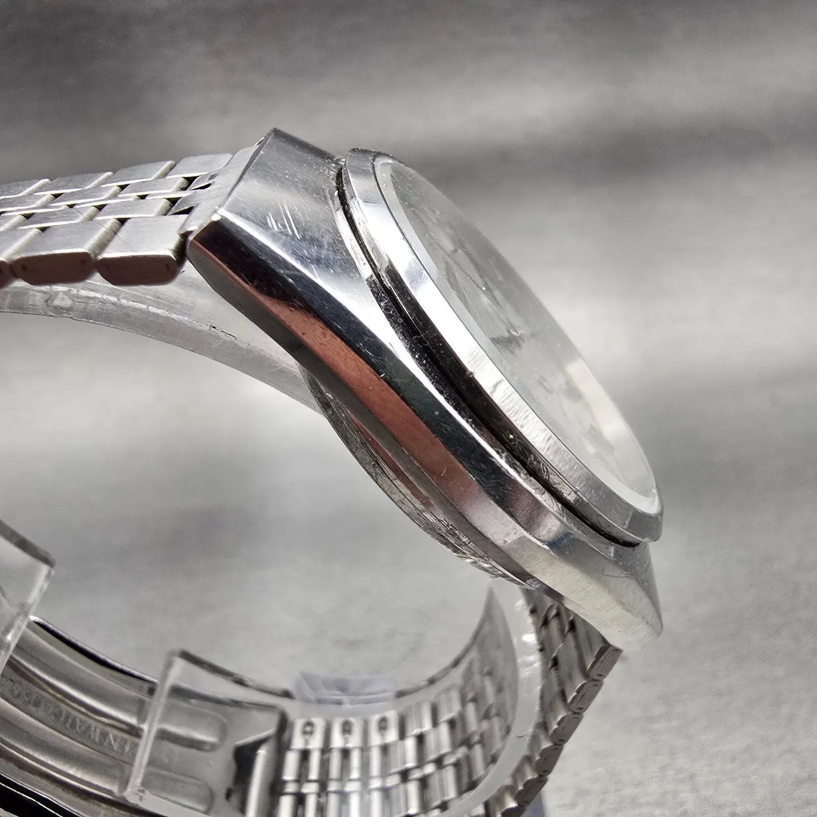 Citizen Crystron Watch Men 35mm Silver Dial Silver Tone Daydate 4-730585 New Bat3