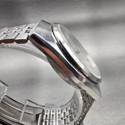 Citizen Crystron Watch Men 35mm Silver Dial Silver Tone Daydate 4-730585 New Bat3