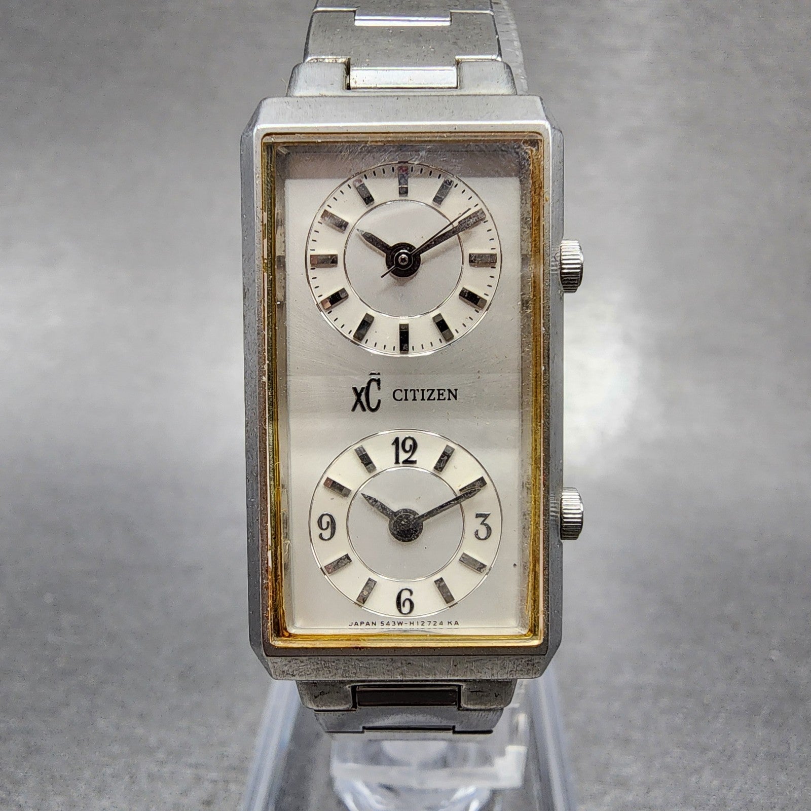 Citizen XC Tank Dual Time Watch Women 18mm Silver Dial Silver Tone New Battery0