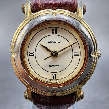 Casio LTP1106 Watch Women 23mm Cream Dial Two Tone Round Leather Band New Batt1
