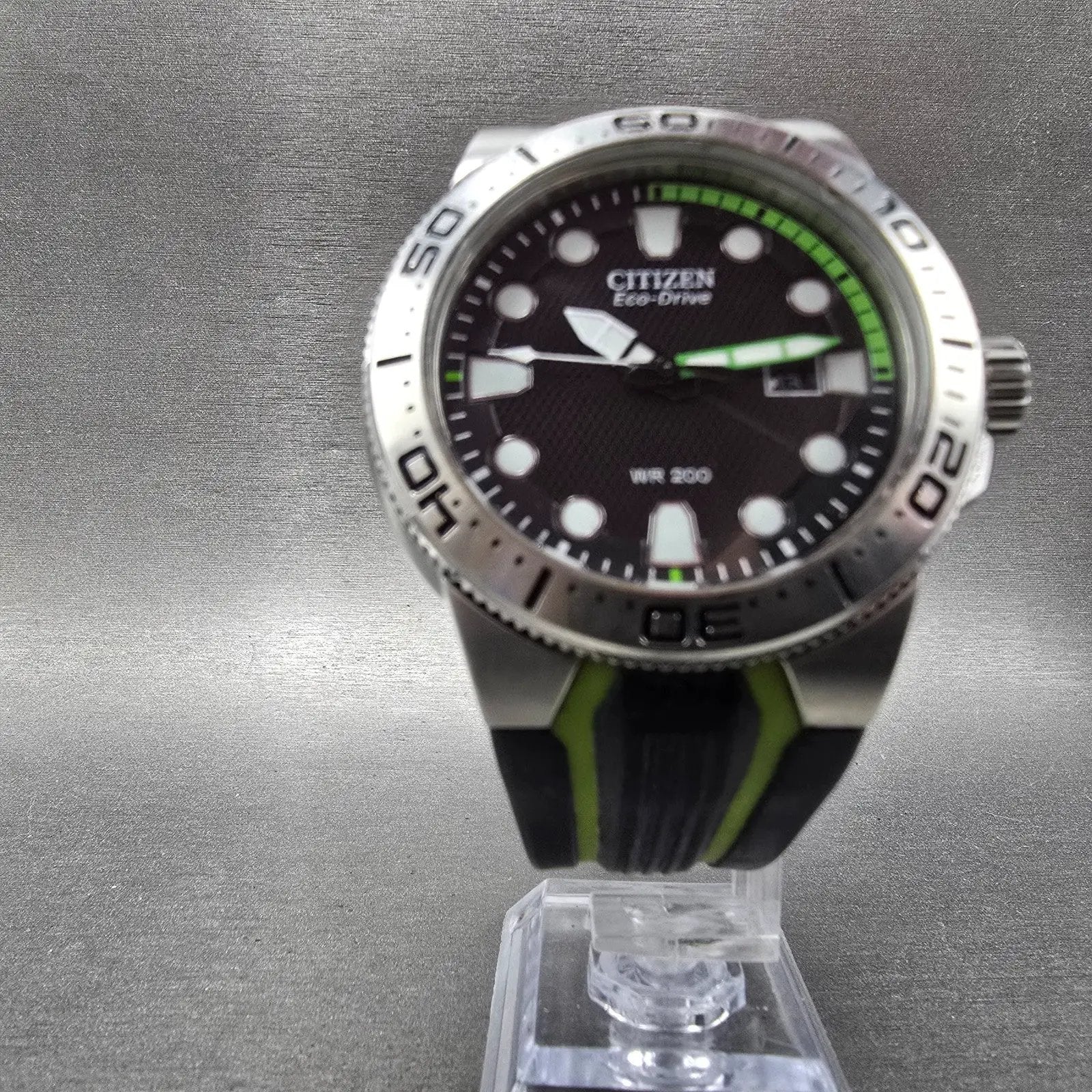 Citizen Eco-Drive Dive Watch Men 46mm Black Dial Steel Green E168-S080100 Runs5