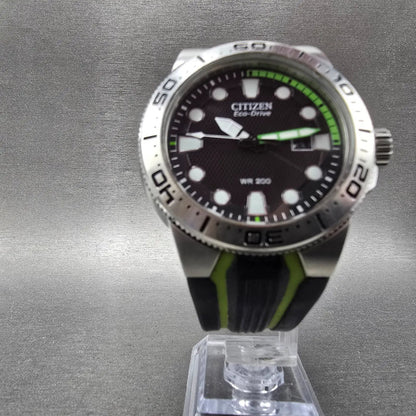 Citizen Eco-Drive Dive Watch Men 46mm Black Dial Steel Green E168-S080100 Runs5