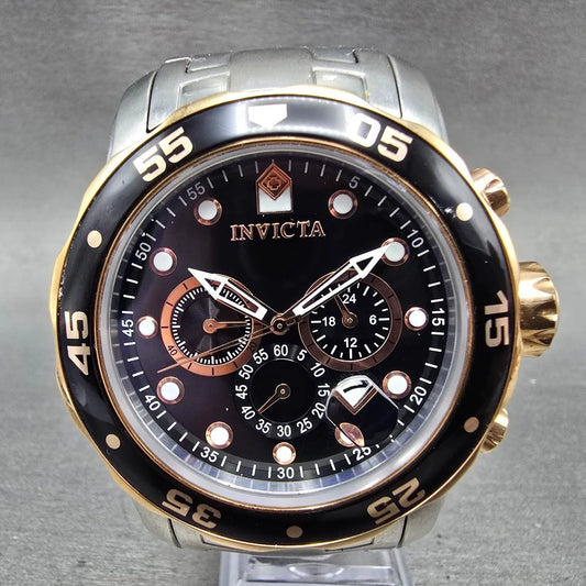 Invicta Pro Diver Chronograph Watch Men 49mm Black Dial Two Tone 80036 New Batt0