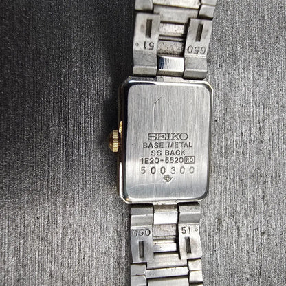 Seiko Tank Watch Women 13mm Silver Dial Two Tone Rectangle 1E20-5520 New Battery10