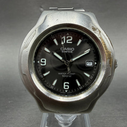Casio Edifice Watch Men 40mm Gray Dial Silver Tone Date Round EF-104 New Batt0