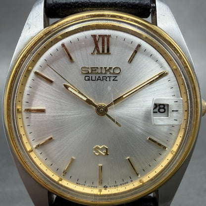 Seiko SQ Watch Men 33mm Silver Dial Two Tone Date 5y22-6009 New Battery Vintage1