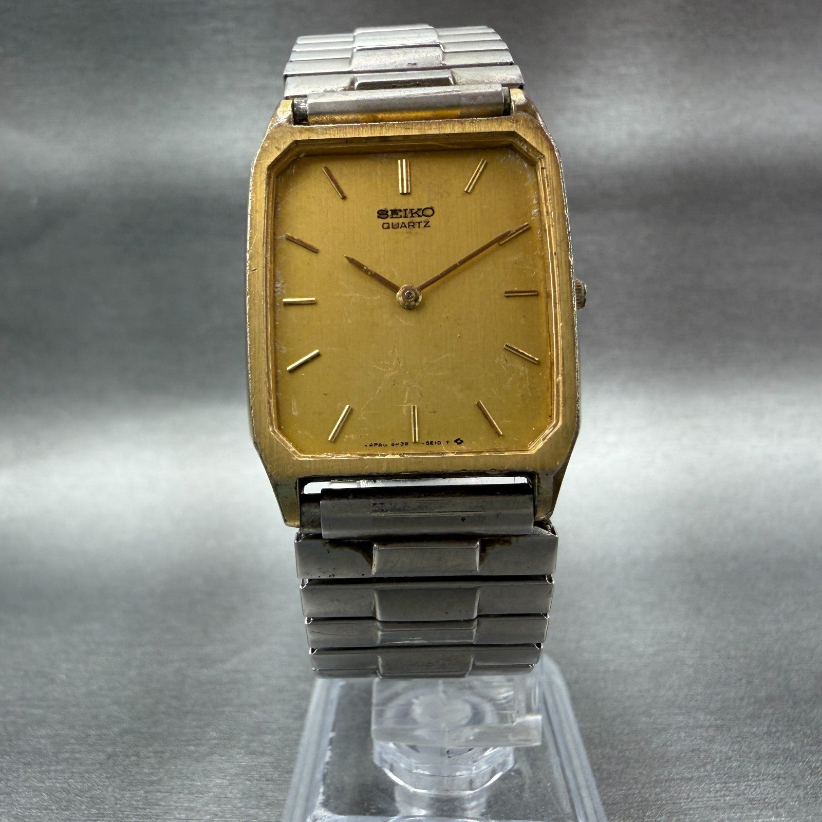 Seiko Tank Watch Men 26mm Gold Dial Gold Tone Octagon 5P30-5D39 VTG PARTS6