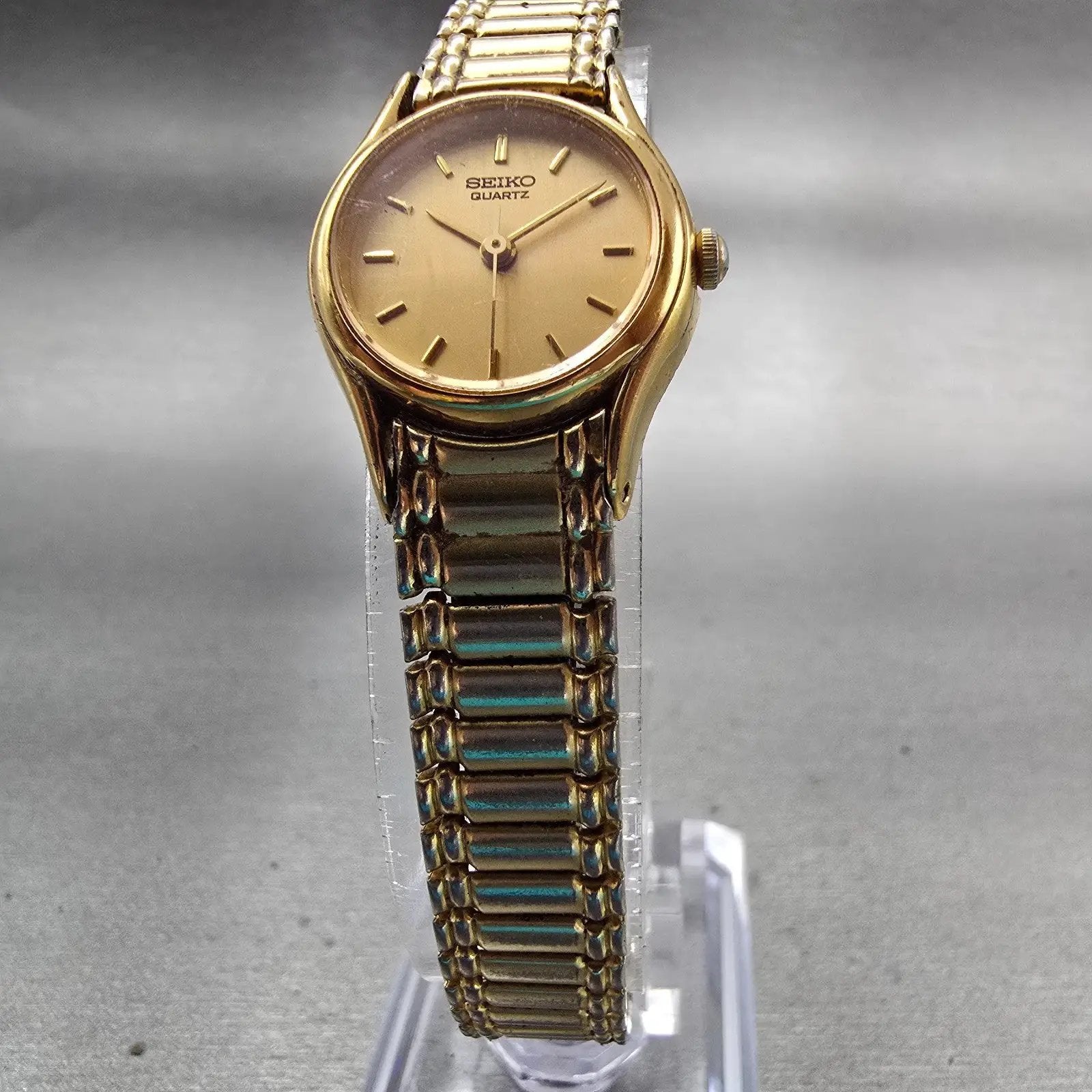 Seiko Watch Women 20mm Gold Dial Gold Tone Round 1N01-0E19 New Battery Vintage F5