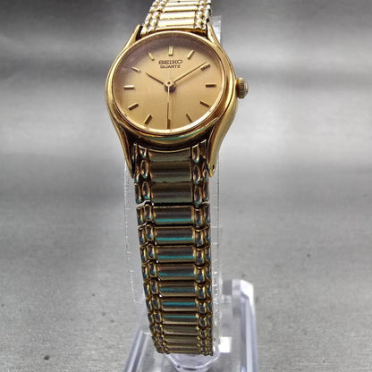 Seiko Watch Women 20mm Gold Dial Gold Tone Round 1N01-0E19 New Battery Vintage F5