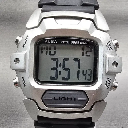 Seiko Alba Digital Watch Men 41mm Silver Dial Chrono Alarm W170-4A50 New Battery1