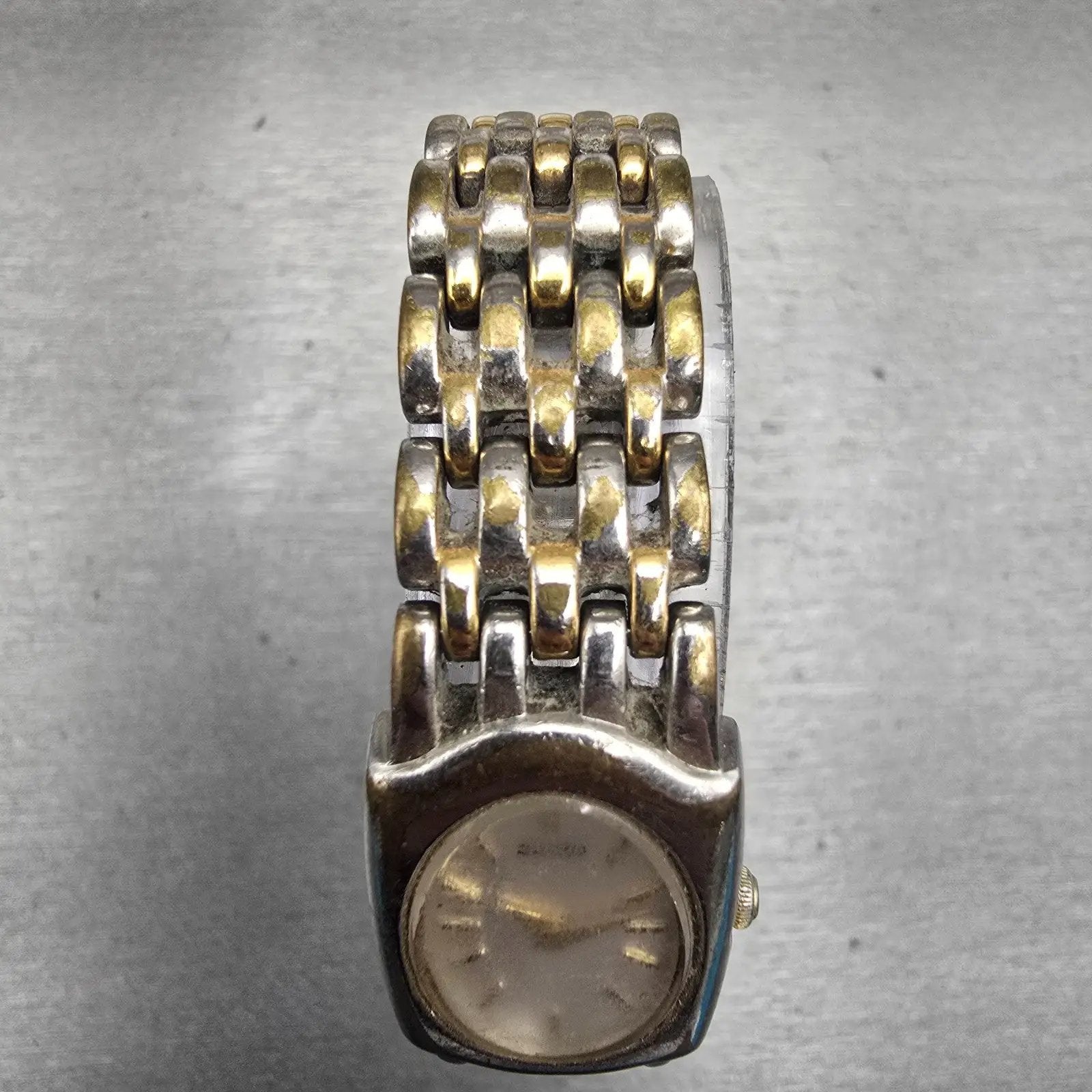 Seiko Watch Women 17mm White Dial Two Tone Rectangle 1N00-6E20 New Battery VTG4