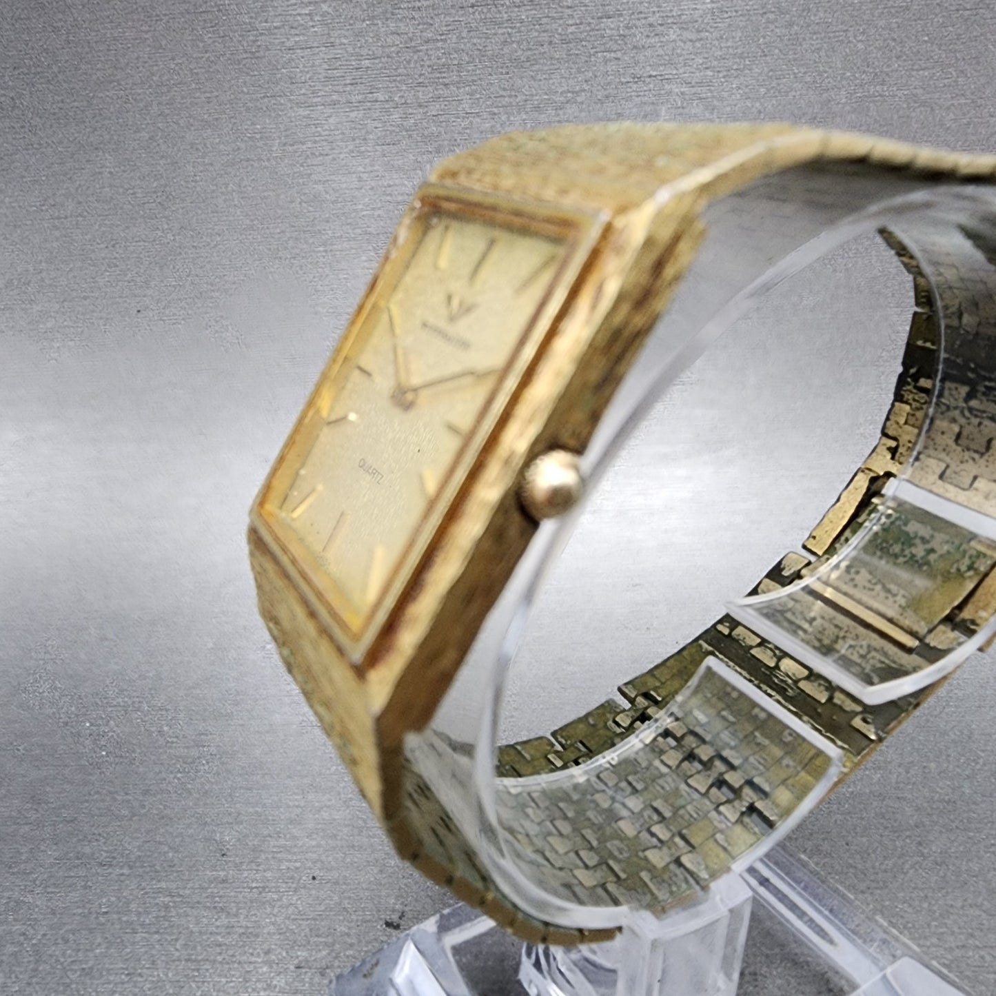 Wittnauer Tank Watch Men 25mm Champagne Dial Gold Tone Rectangle New Battery3