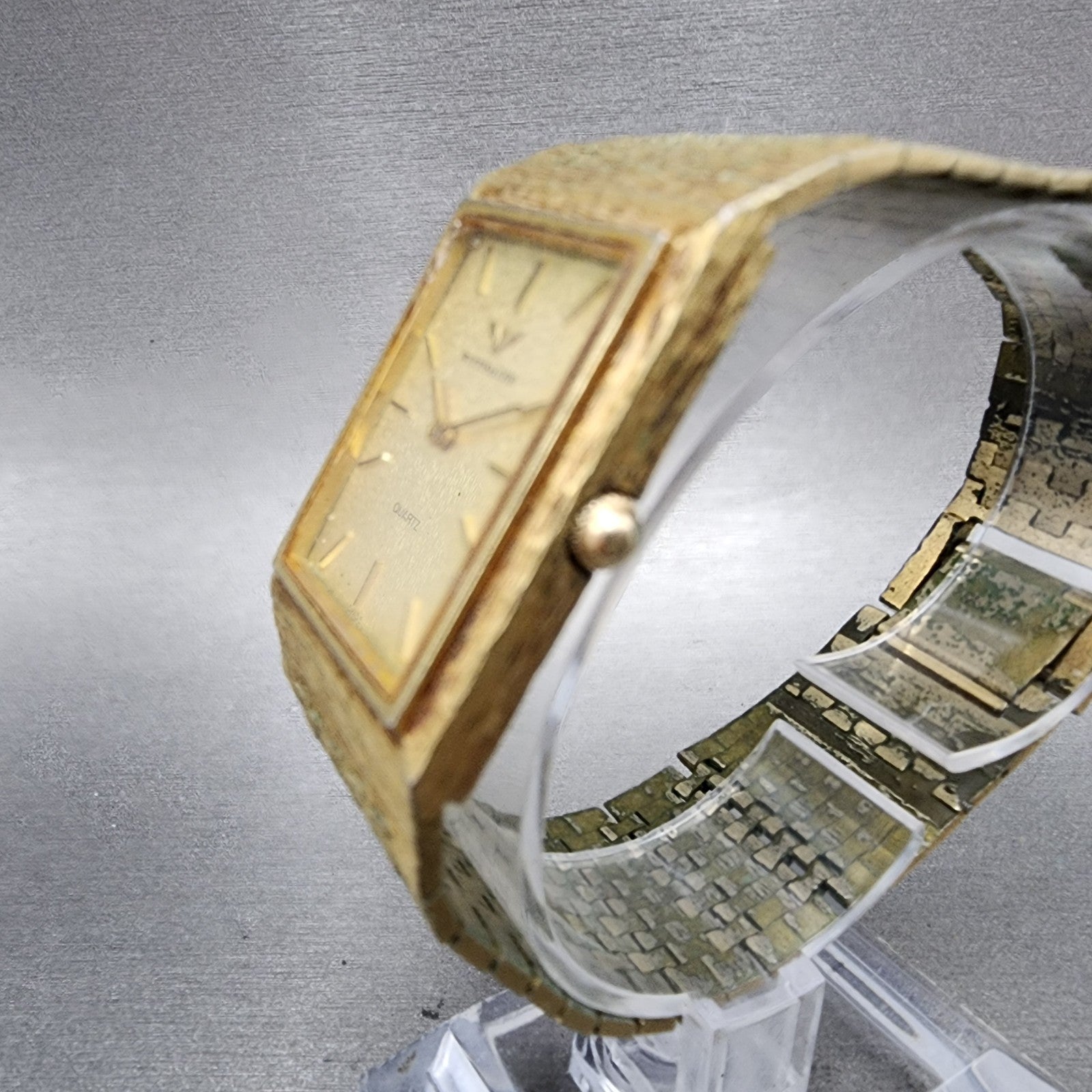 Wittnauer Tank Watch Men 25mm Champagne Dial Gold Tone Rectangle New Battery3