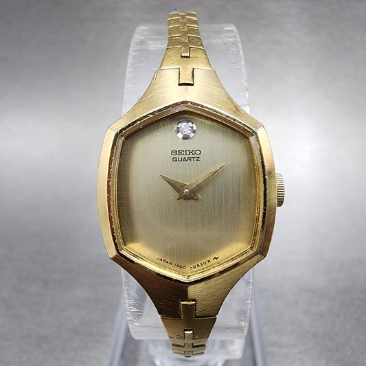 Seiko Watch Women 17mm Champagne Dial Gold Hexagon 14005319 New Battery VTG0