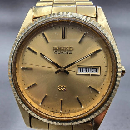 Seiko President Watch Men 36mm Gold Dial Gold Tone Daydate 5H23-8029 New Battery1