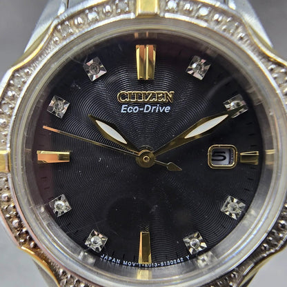 Citizen Eco-Drive Watch Women 26mm Black Dial Two Tone Date E013-S090288 Runs1