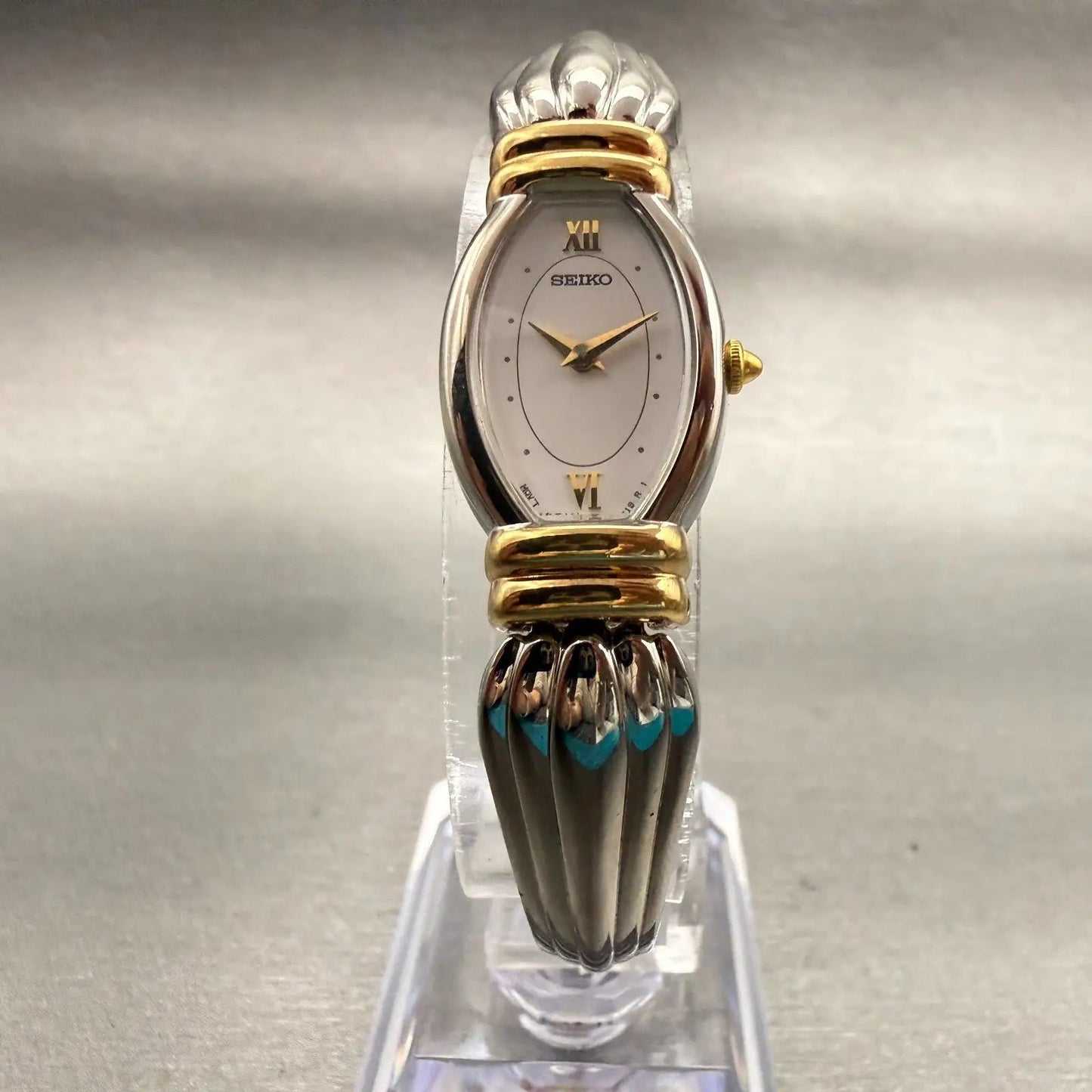 Seiko Watch Women 16mm White Dial Two Tone Oval Y150-5N90 New Battery Vintage5