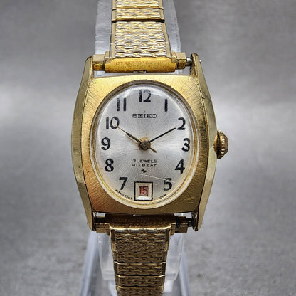 Seiko Watch Women 22mm Silver Dial Gold Tone Rectangle Manual Wind Runs VTG0