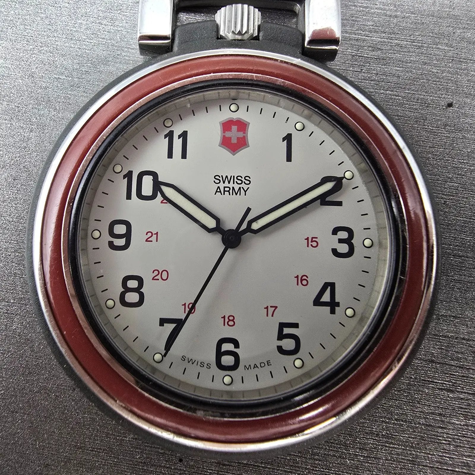 Victorinox Swiss Army Pocket Watch Men 48mm White Dial Black Tone 24723 New Batt2