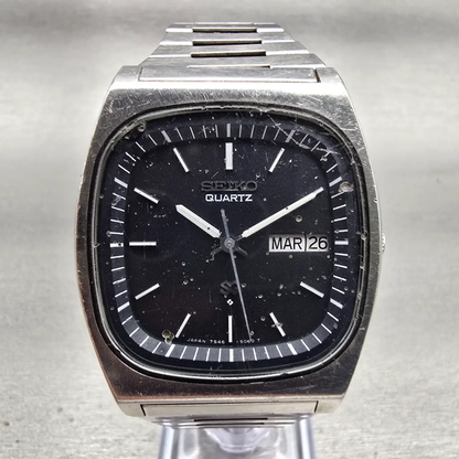 Seiko SQ Watch Men 36mm Black Dial Silver Tone Daydate 7546-5069 New Battery VTG0