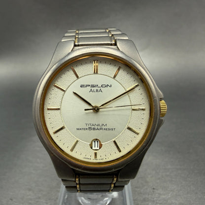 Seiko Alba Epsilon Watch Men 34mm Champagne Titanium Two Tone Date New Battery0