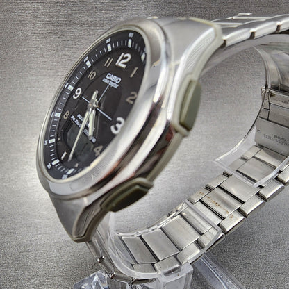 Casio Wave Ceptor Watch Men 41mm Black Dial Steel Analog Digital Solar Runs B1232