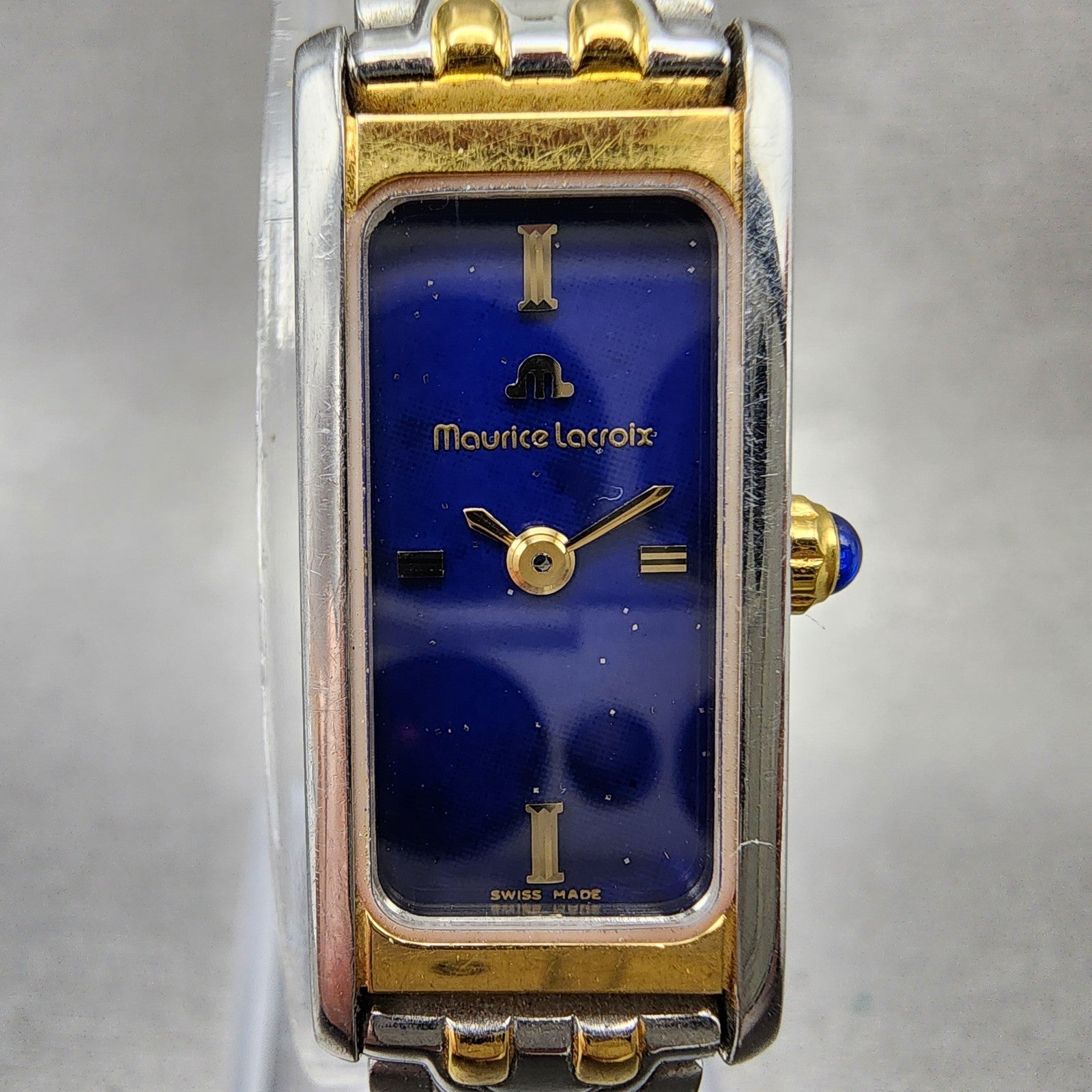 Maurice Lacroix Tank Watch Women 13mm Blue Dial Two Tone Rectangle New Battery1