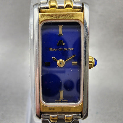 Maurice Lacroix Tank Watch Women 13mm Blue Dial Two Tone Rectangle New Battery1