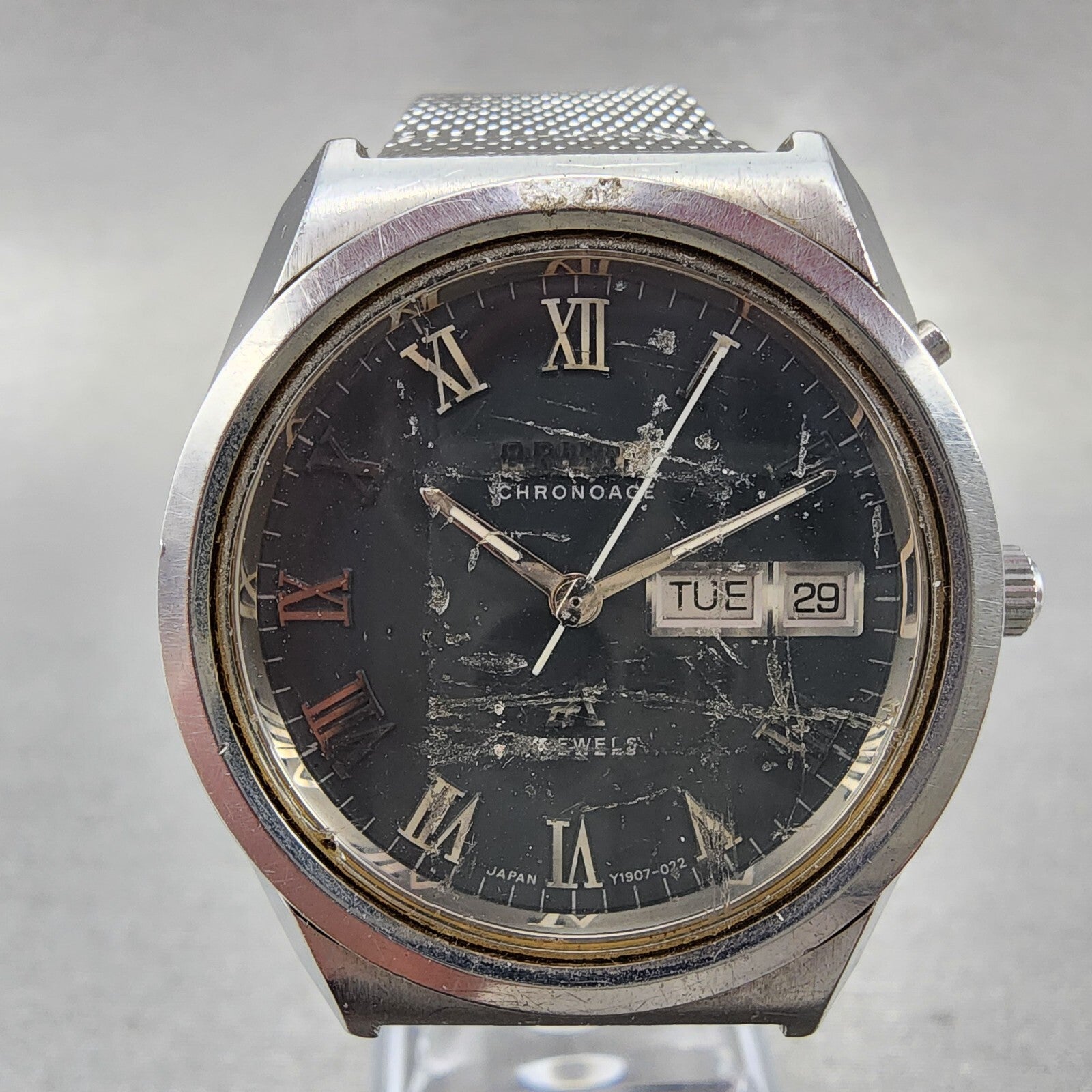 Orient Chronoace Watch Men 37mm Gray Dial Steel Daydate Round Automatic  PARTS2