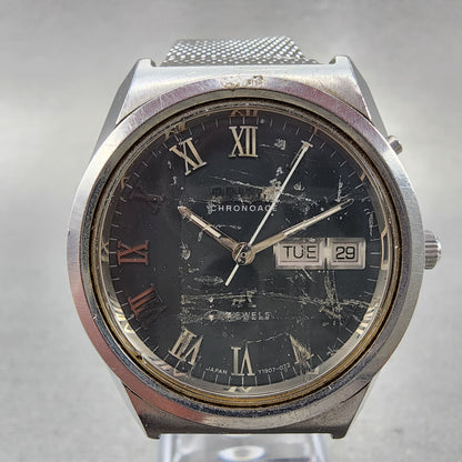 Orient Chronoace Watch Men 37mm Gray Dial Steel Daydate Round Automatic  PARTS2