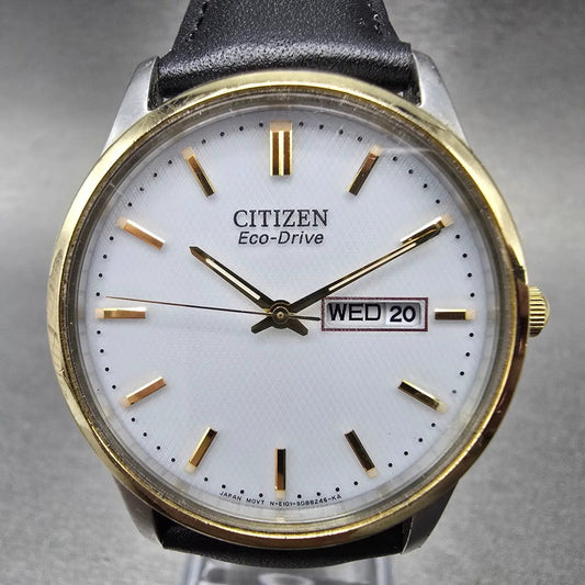 Citizen Eco-Drive Watch Men 36mm White Dial Two Tone Daydate E101-S058031 Works0