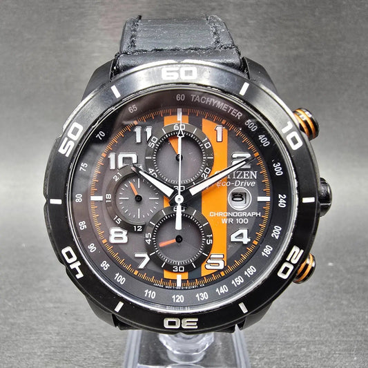 Citizen Eco-Drive Chronograph Dive Watch Men 45mm Gray Dial Black Tone Date Runs0