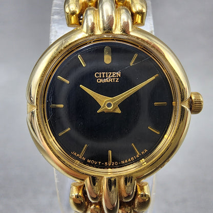 Citizen Watch Women 20mm Black Dial Gold Tone Round 5920S49577 New Battery1