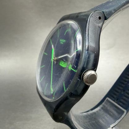Swatch Blue Rebel Watch Men 41mm Blue Dial Gray Daydate SUON700 New Battery ABC2