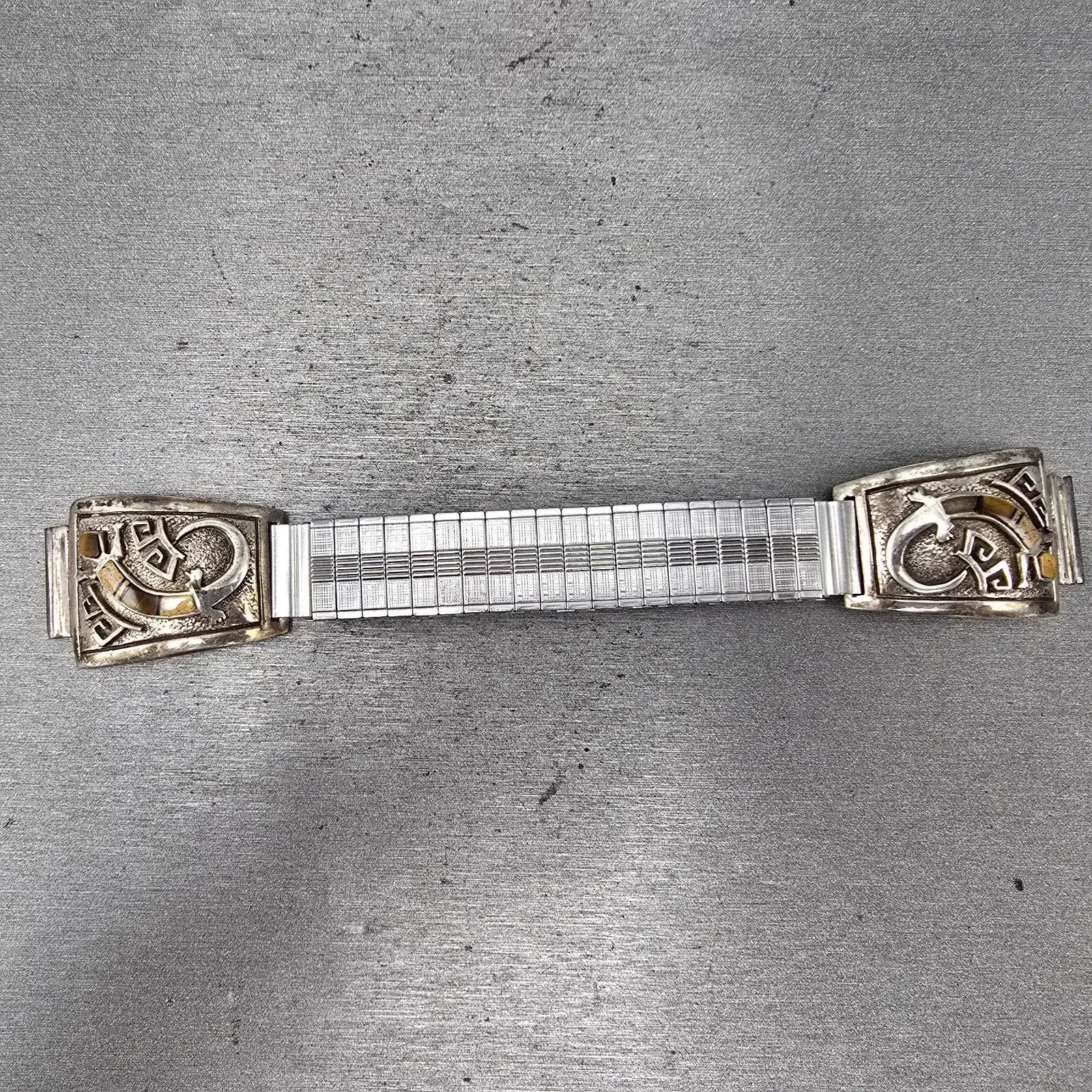 Navajo Sterling Silver Watch Band Tips 17mm Lizard Design Stretch Band VTG0