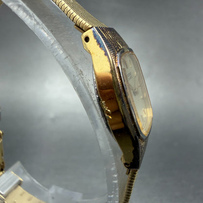 Seiko Watch Women 16mm Champagne Dial Gold Tone Rectangle 2c20-5569 New Battery33
