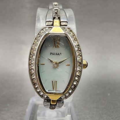 Pulsar Watch Women 17mm MOP Dial Two Tone Tonneau 1N00-X185 New Battery