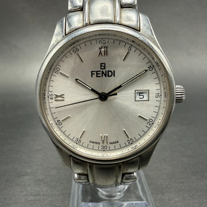 Fendi Orologi Watch Men 35mm Silver Dial Silver Tone Date Round 061-036 New Batt0